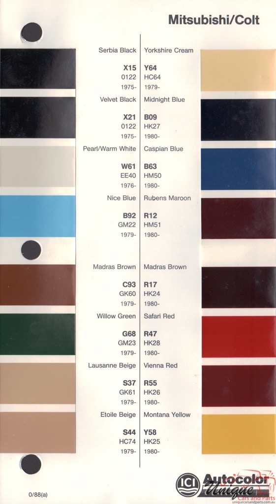 1975 - 1982 Mitsubishi Paint Charts Autocolor